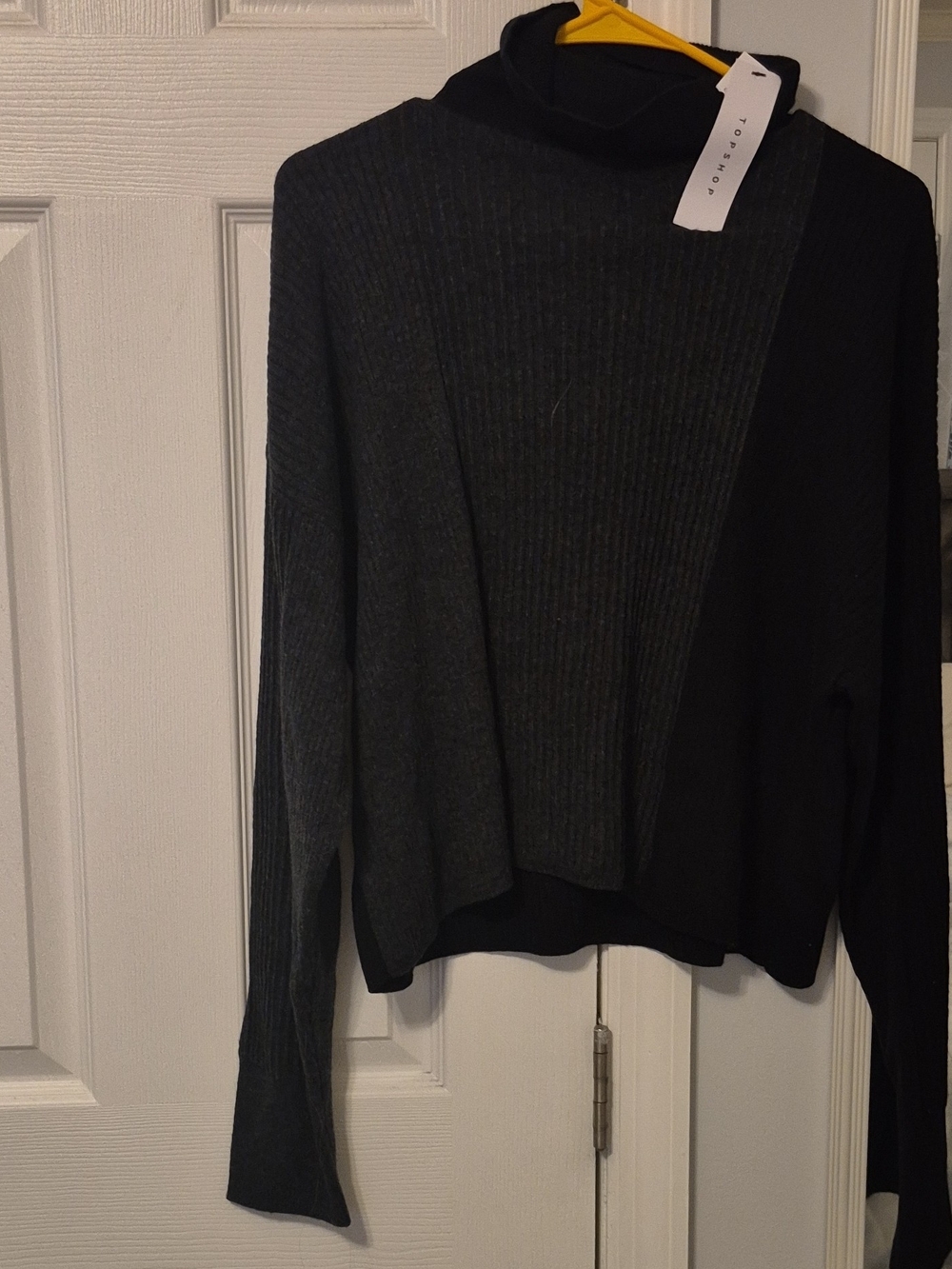 Topshop Two-Tone Charcoal & Black Ribbed Turtleneck Sweater